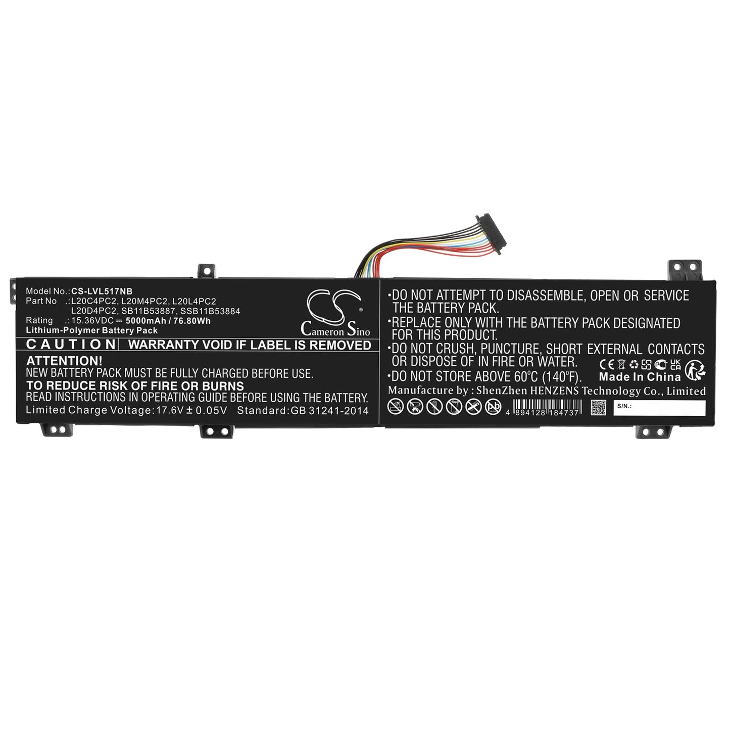 Replacement Battery for Lenovo  Legion 5 17ACH6-82JY005TUS – Notebook, Laptop – 5000mAh / 76.80Wh / 15.36V