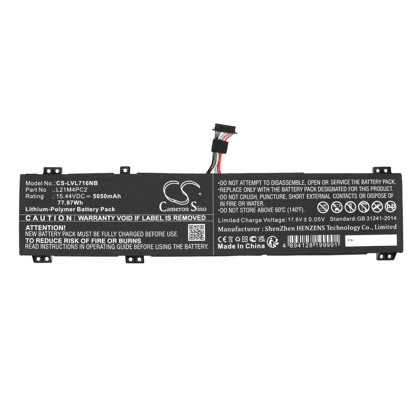 Replacement Battery for Lenovo  Legion 7 16ARHA7 82UH0000US – Notebook, Laptop – 5050mAh / 77.97Wh / 15.44V