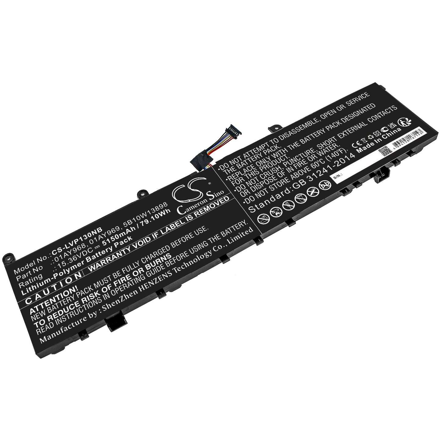 Replacement Battery for Lenovo  ThinkPad P1 – Notebook, Laptop – 5150mAh / 79.10Wh / 15.36V