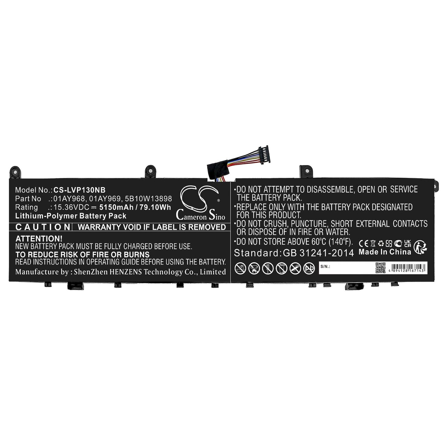 Replacement Battery for Lenovo  ThinkPad P1 – Notebook, Laptop – 5150mAh / 79.10Wh / 15.36V
