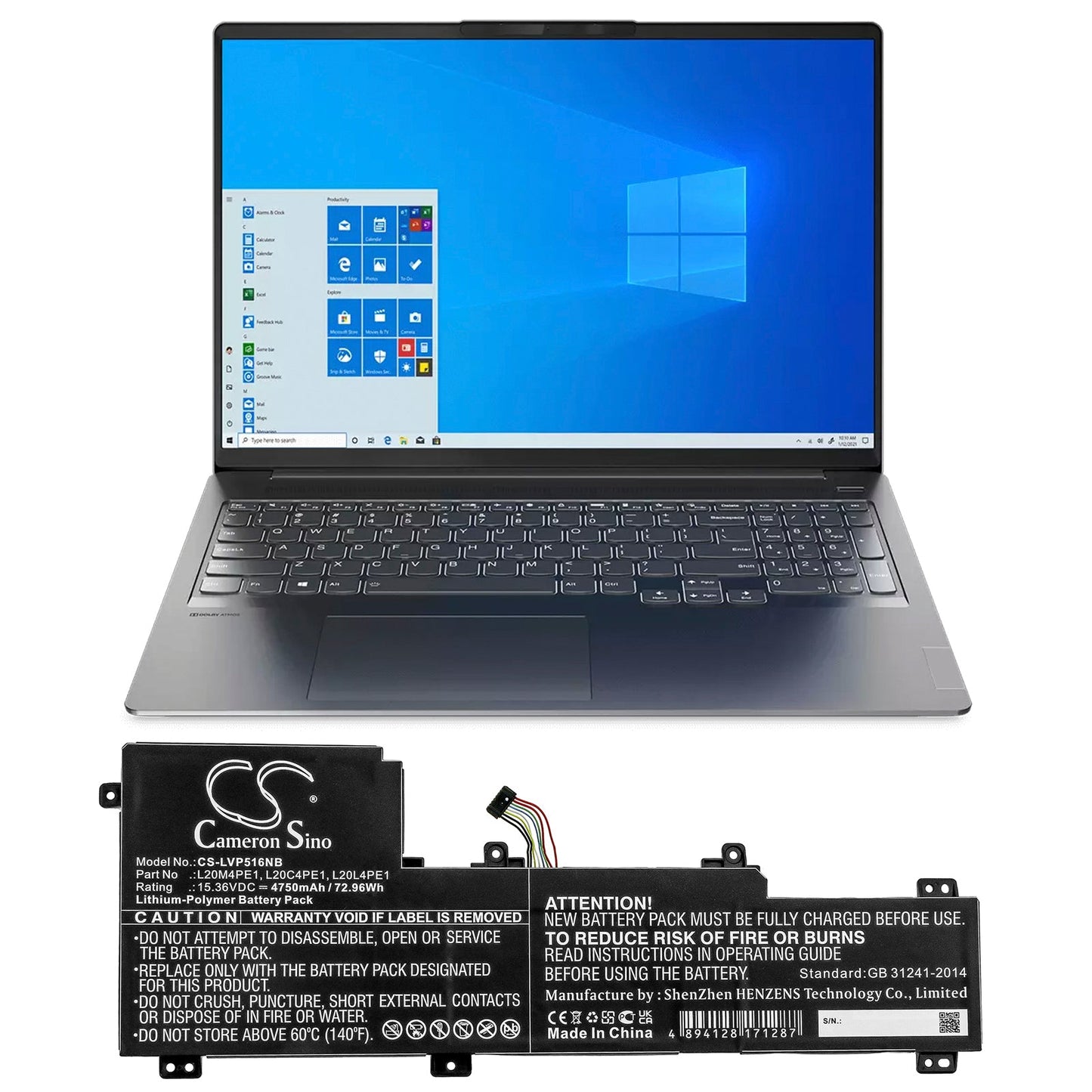 Replacement Battery for Lenovo  IdeaPad 5 Pro – Notebook, Laptop – 4750mAh / 72.96Wh / 15.36V