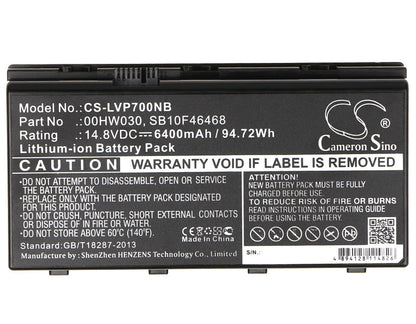 Replacement Battery for Lenovo  ThinkPad P70 – Notebook, Laptop – 6400mAh / 94.72Wh / 14.8V