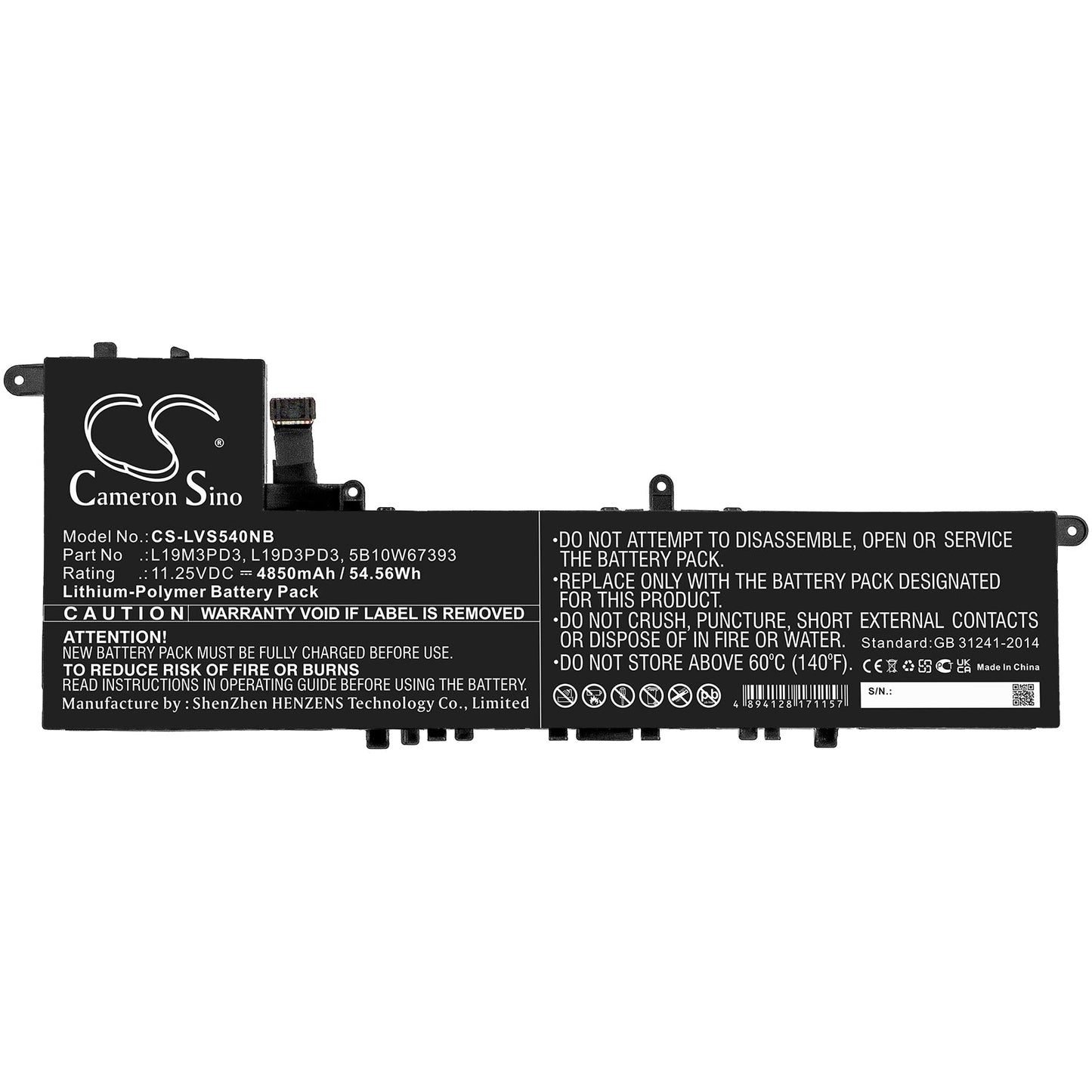 Replacement Battery for Lenovo  IdeaPad S540 13ARE – Notebook, Laptop – 4850mAh / 54.56Wh / 11.25V