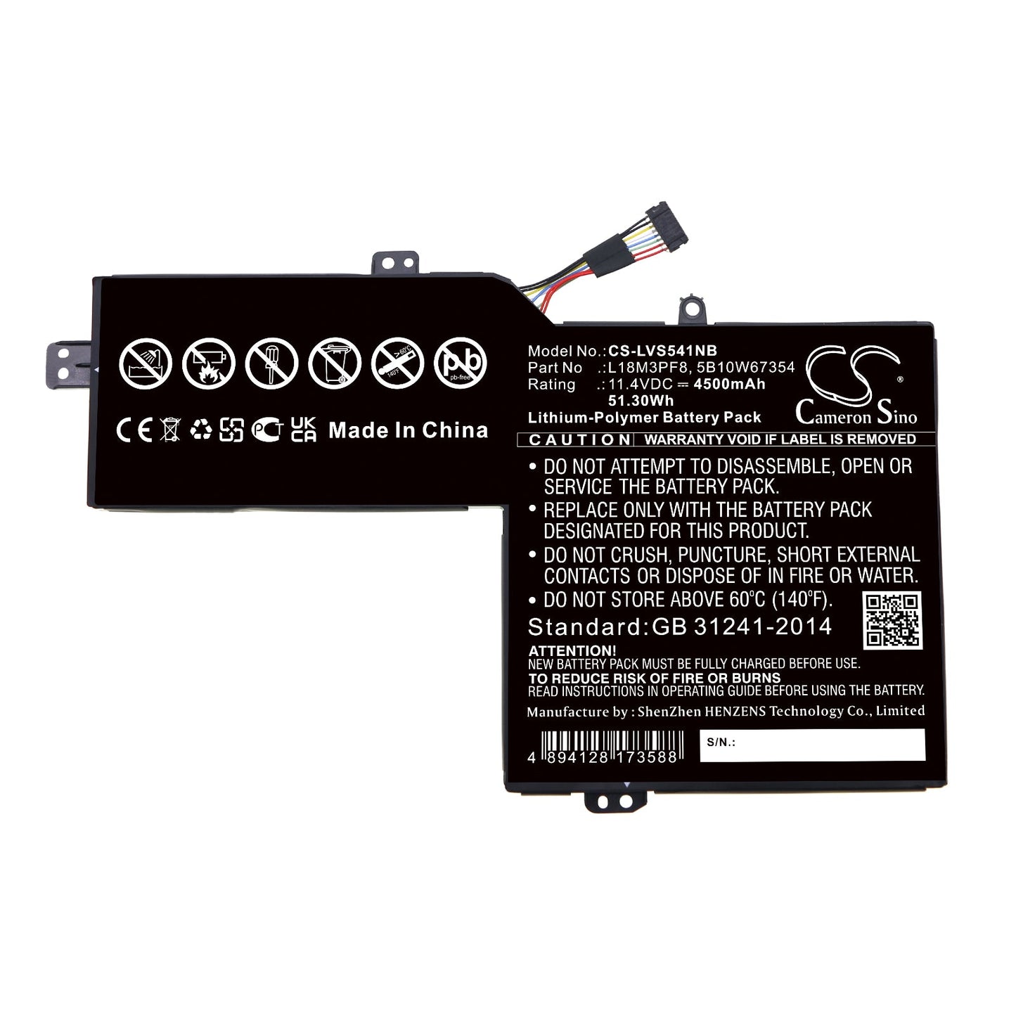 Replacement Battery for Lenovo  Ideapad S540 15 – Notebook, Laptop – 4500mAh / 51.30Wh / 11.4V