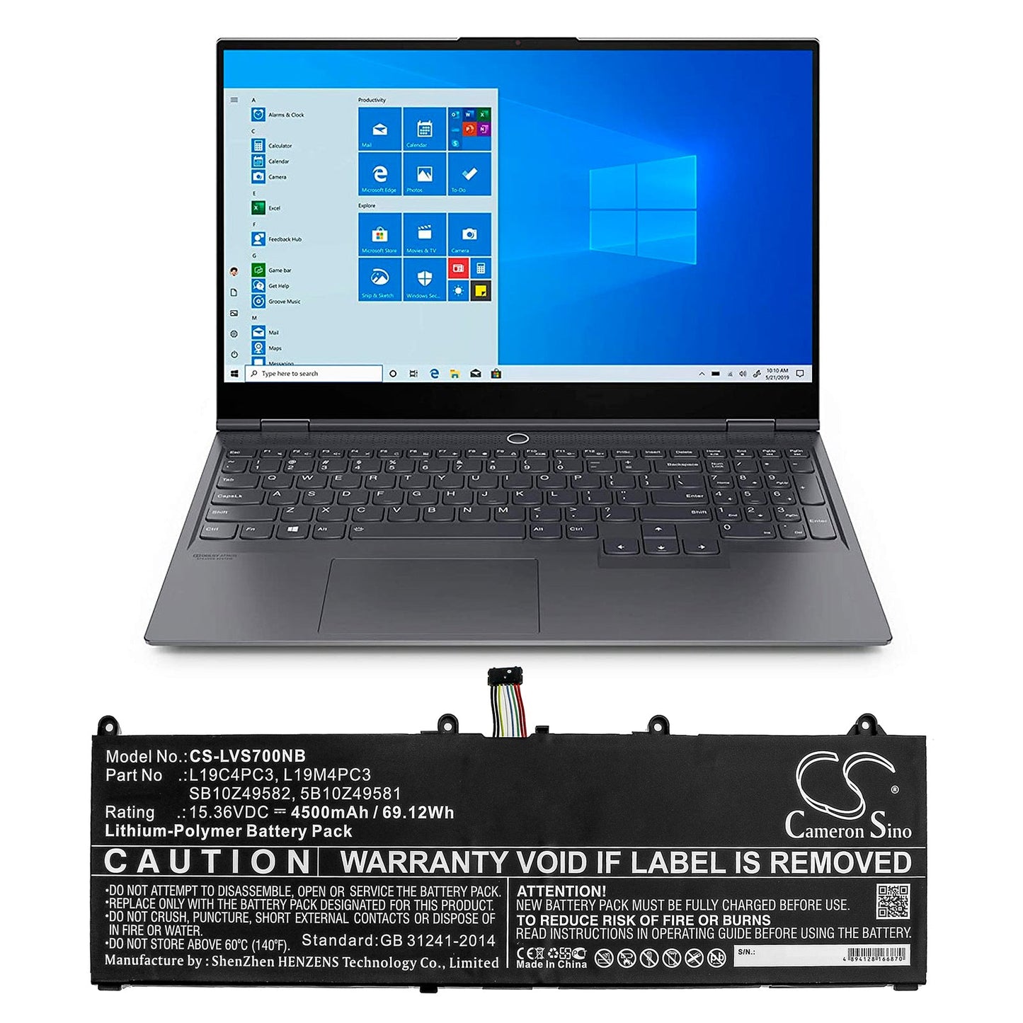 Replacement Battery for Lenovo  Legion R9000X – Notebook, Laptop – 4500mAh / 69.12Wh / 15.36V