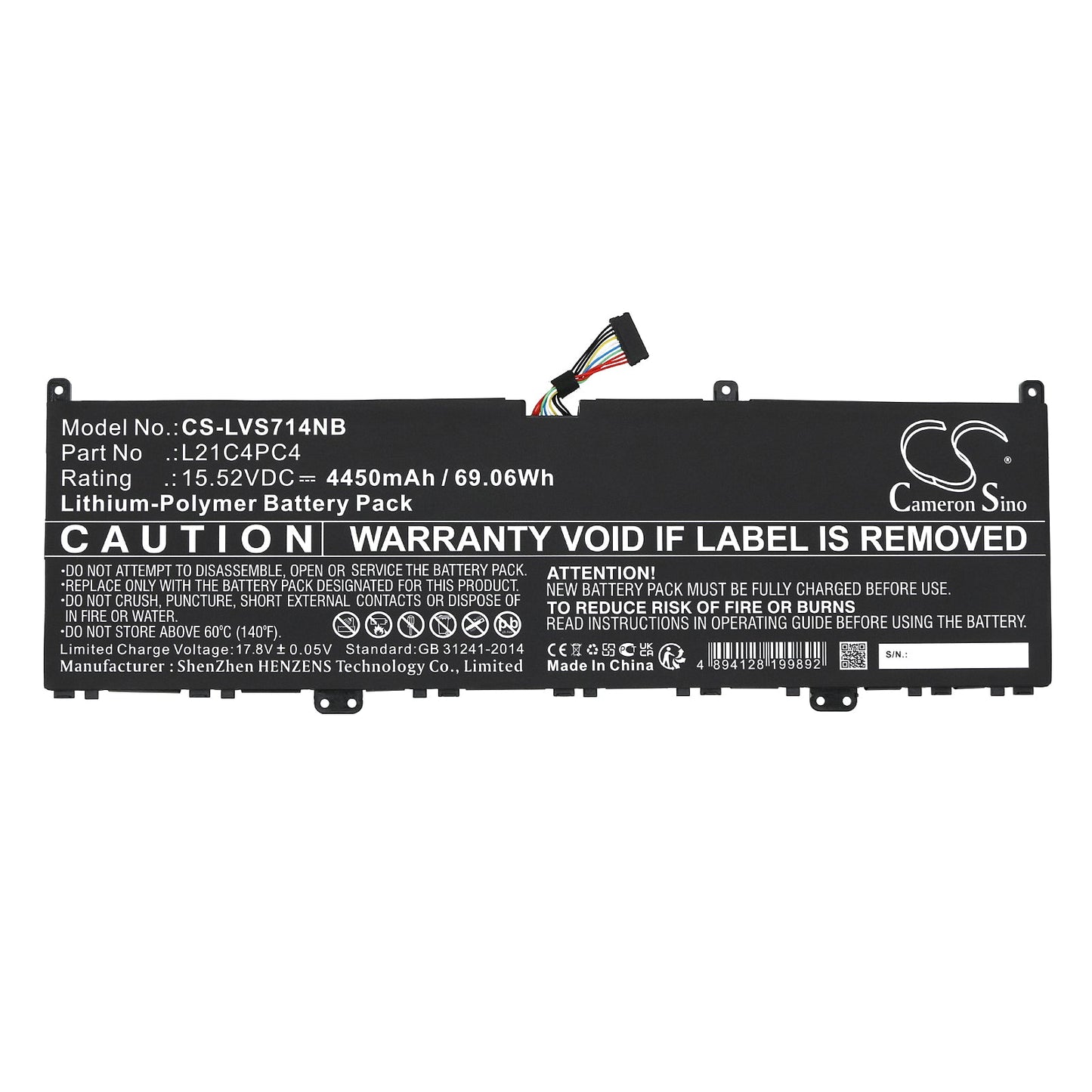 Replacement Battery for Lenovo  Yoga Slim 7 Pro 14IAP7 82SV00A – Notebook, Laptop – 4450mAh / 69.06Wh / 15.52V