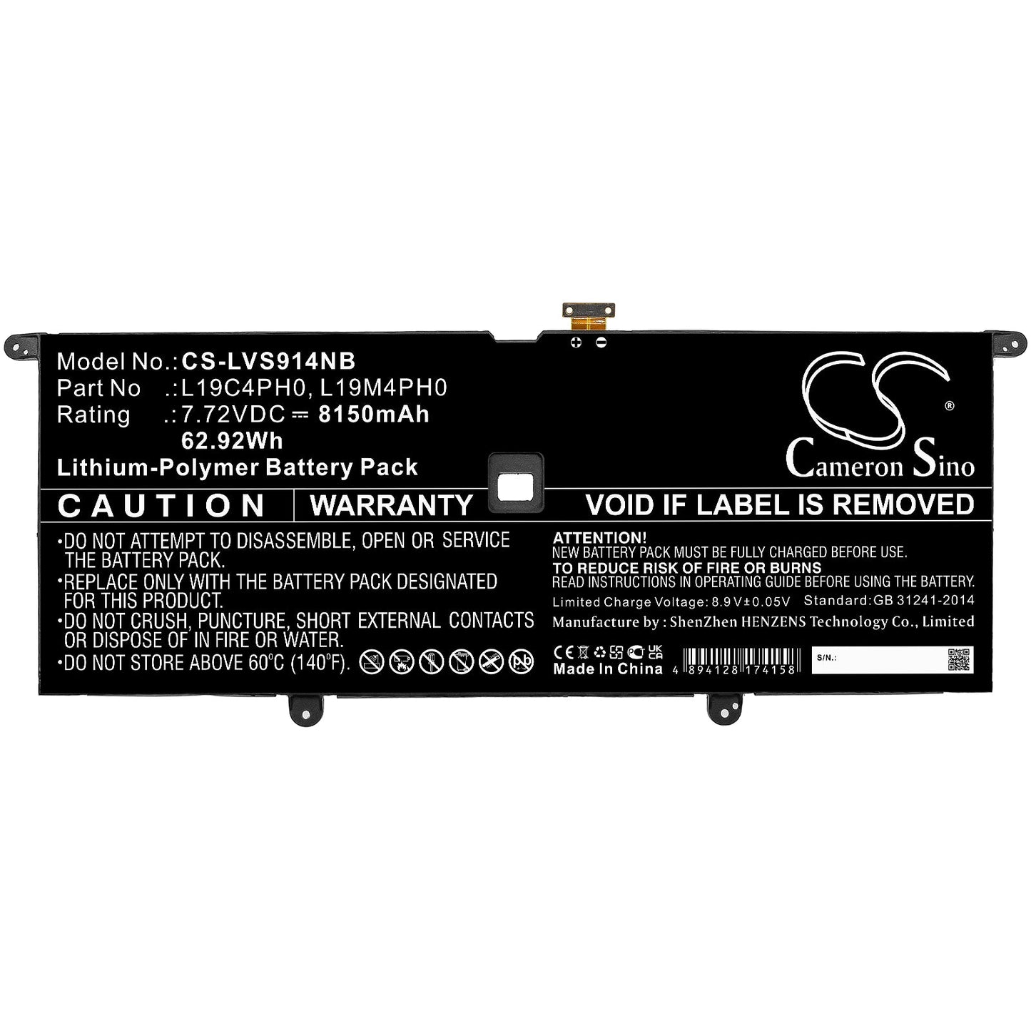 Replacement Battery for Lenovo  Yoga Slim 9 14ITL5 82D10000UK – Notebook, Laptop – 8150mAh / 62.92Wh / 7.72V