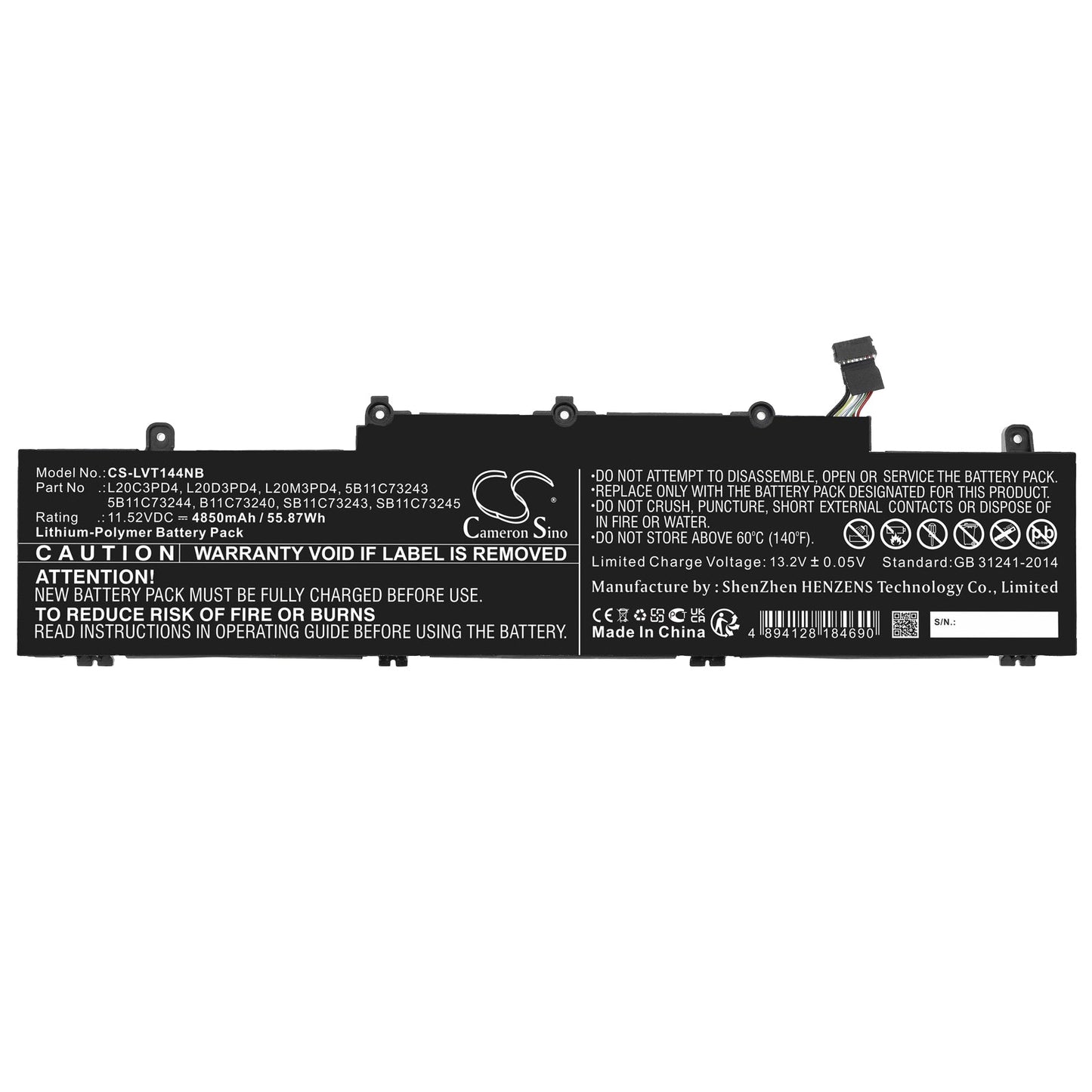 Replacement Battery for Lenovo  ThinkPad E14 Gen 2 20T60043YA – Notebook, Laptop – 4850mAh / 55.87Wh / 11.52V