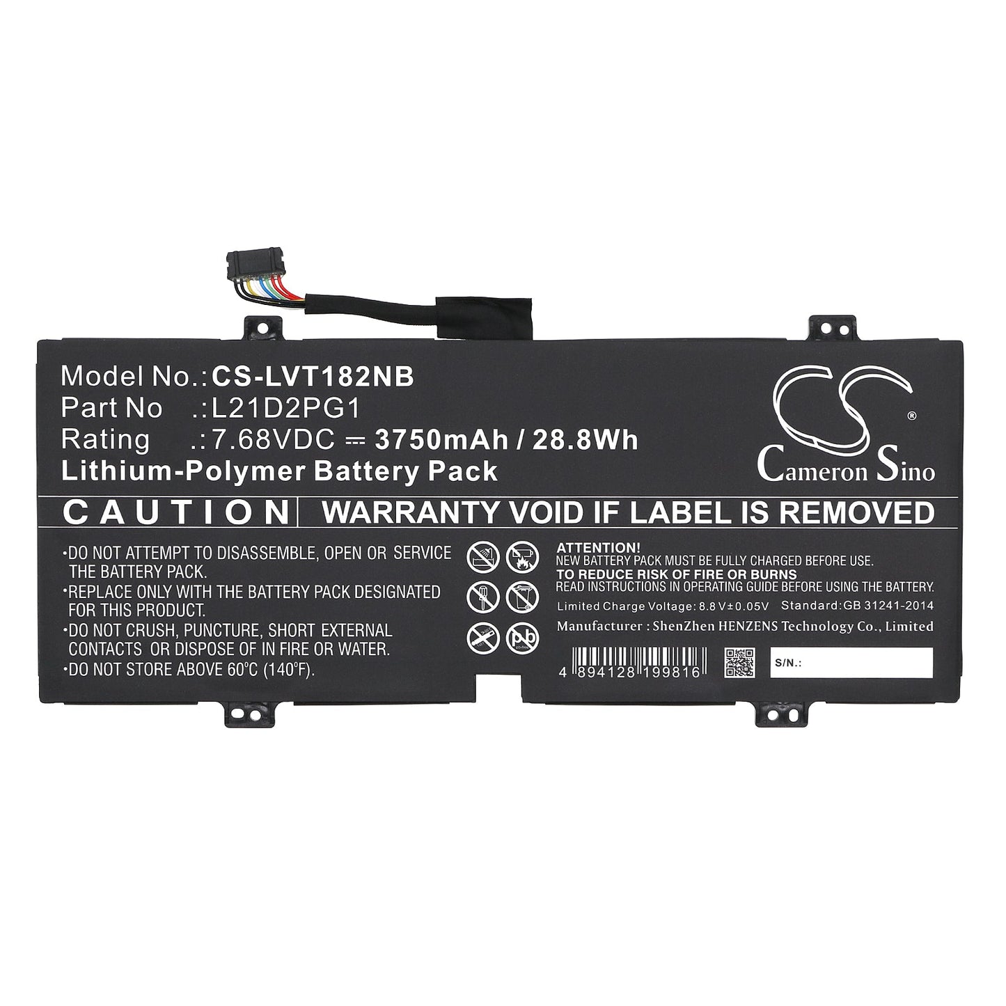 Replacement Battery for Lenovo  10W-82ST Tablet – Notebook, Laptop – 3750mAh / 28.8Wh / 7.68V