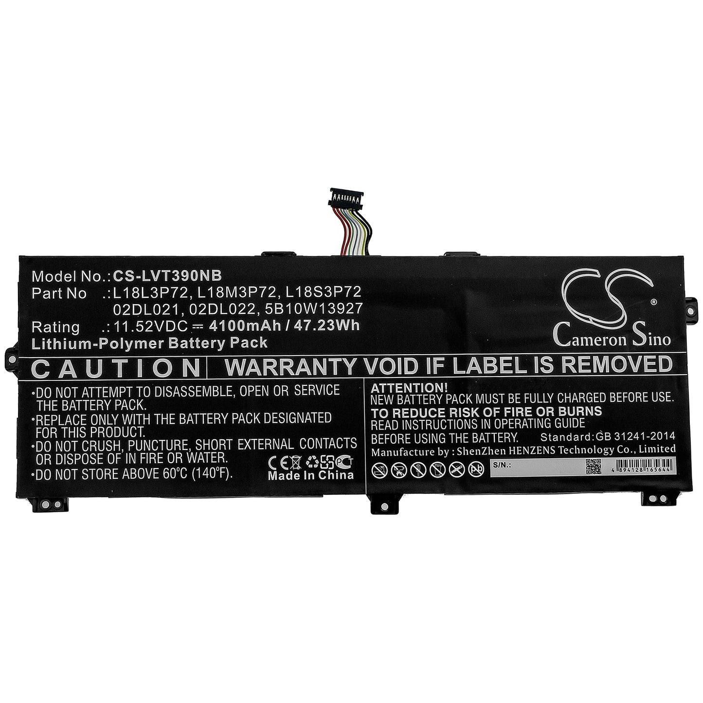 Replacement Battery for Lenovo  ThinkPad X390 Yoga – Notebook, Laptop – 4100mAh / 47.23Wh / 11.52V