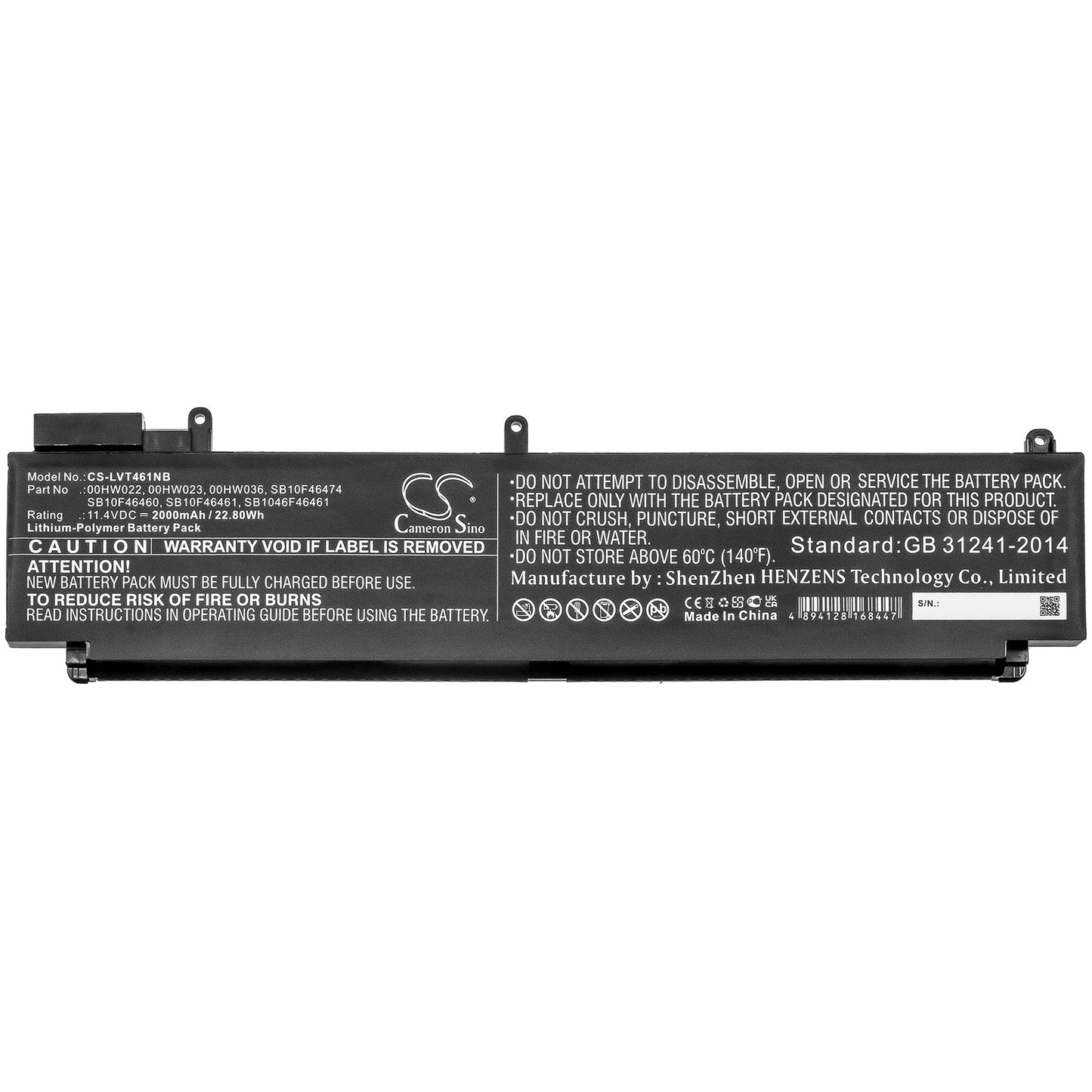 Replacement Battery for Lenovo  T460s-2MCD – Notebook, Laptop – 2000mAh / 22.80Wh / 11.4V
