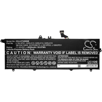 Replacement Battery for Lenovo  T490s 20NX001FCD – Notebook, Laptop – 4850mAh / 55.87Wh / 11.52V