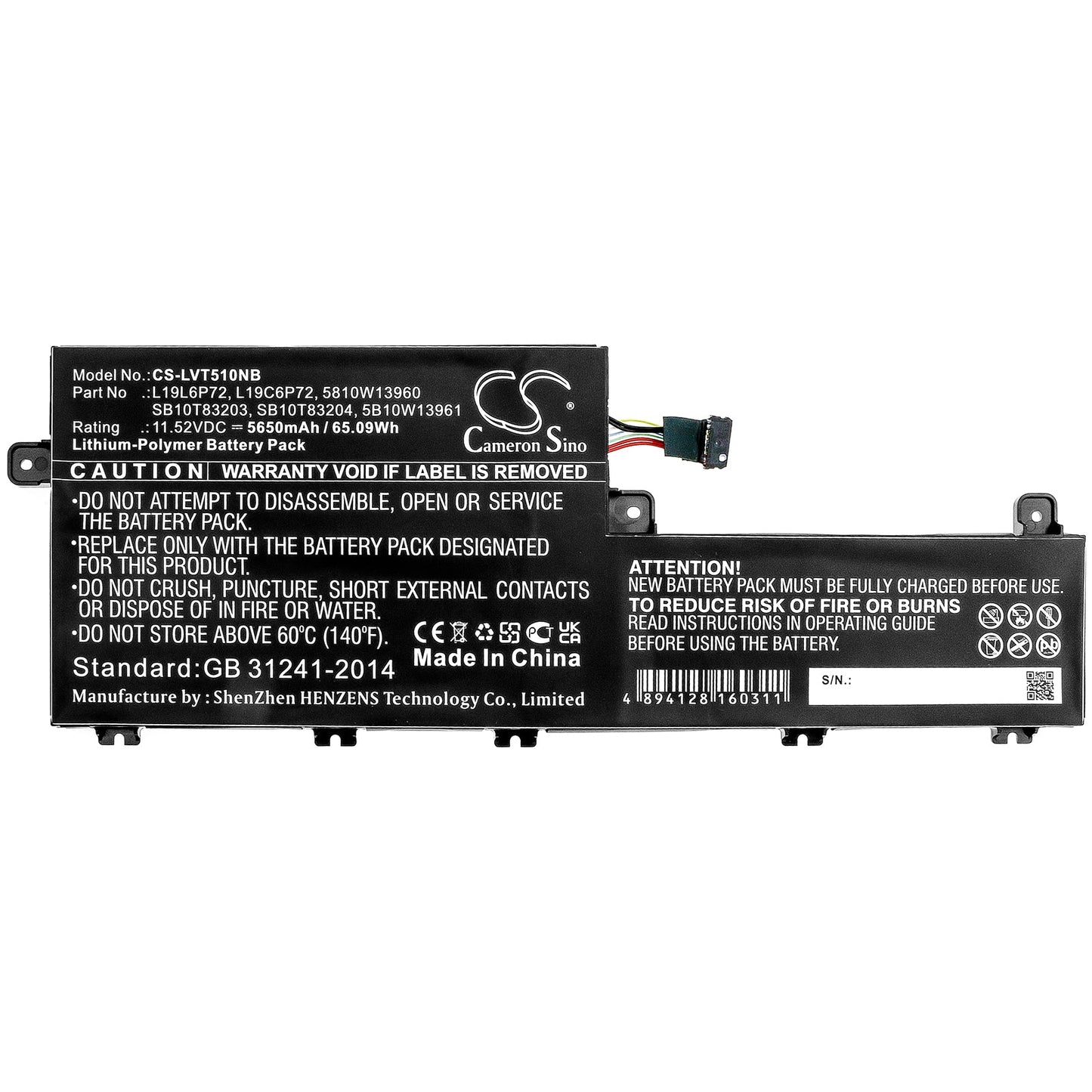 Replacement Battery for Lenovo  ThinkPad P15v – Notebook, Laptop – 5650mAh / 65.09Wh / 11.52V