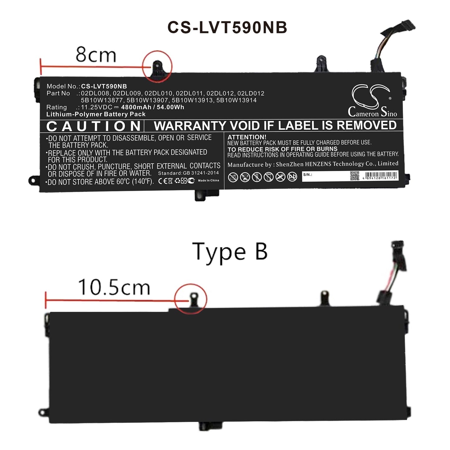 Replacement Battery for Lenovo  ThinkPad T15 – Notebook, Laptop – 4800mAh / 54.00Wh / 11.25V