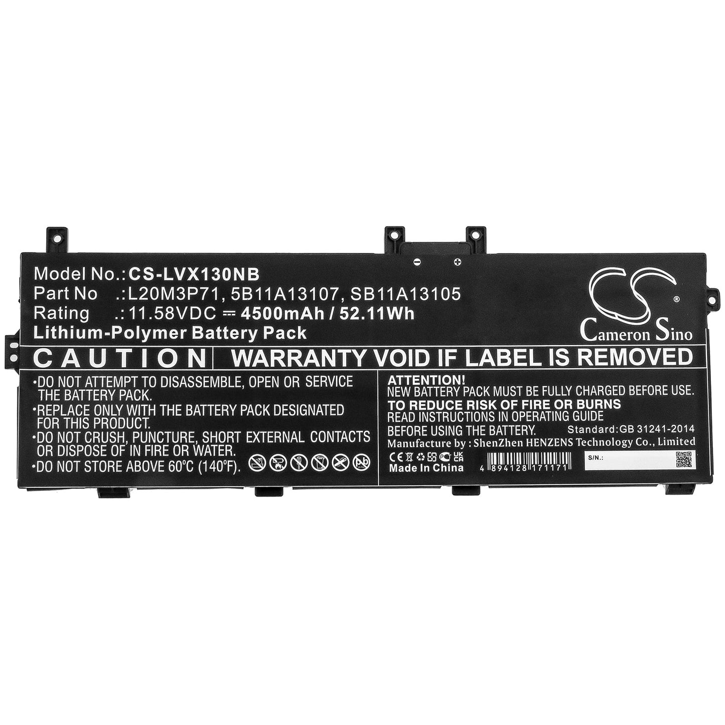 Replacement Battery for Lenovo  ThinkPad X13 Yoga G2 – Notebook, Laptop – 4500mAh / 52.11Wh / 11.58V