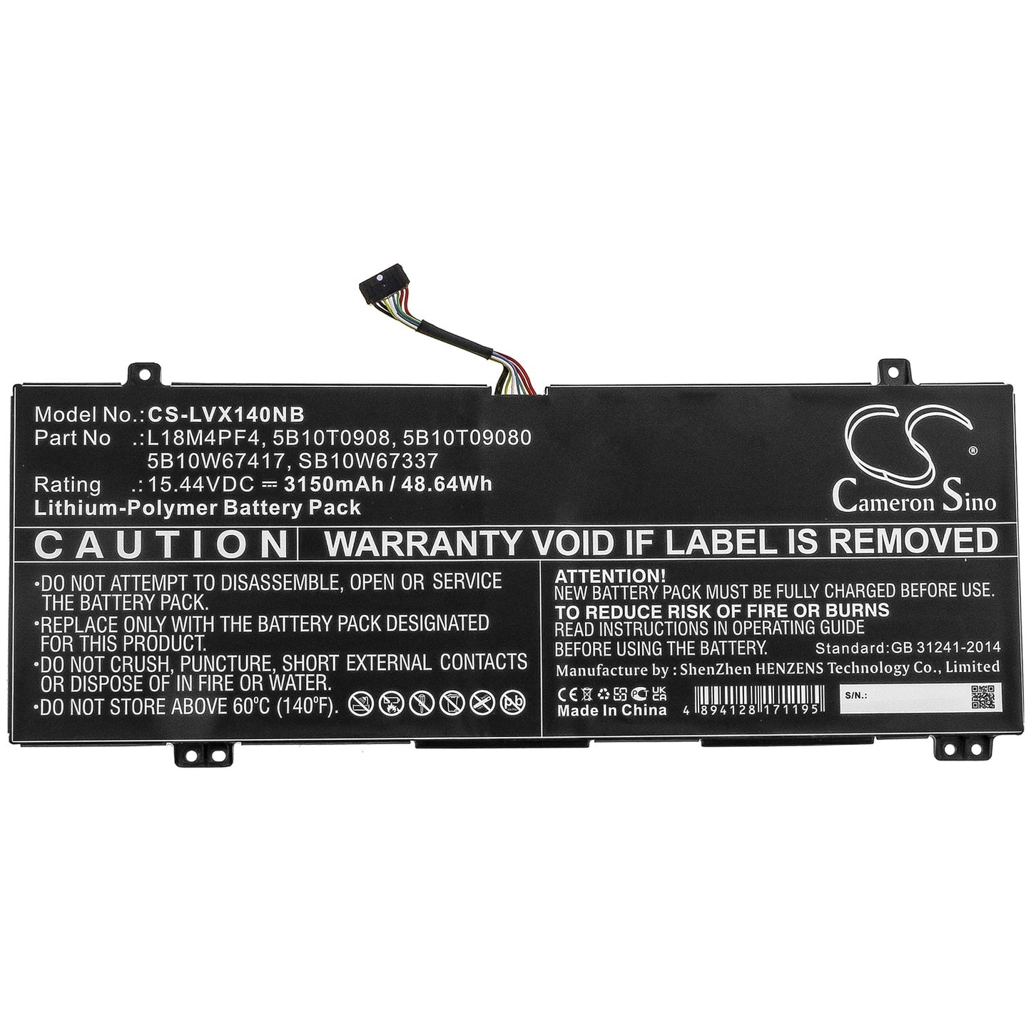 Replacement Battery for Lenovo  IdeaPad S540-14API – Notebook, Laptop – 3150mAh / 48.64Wh / 15.44V