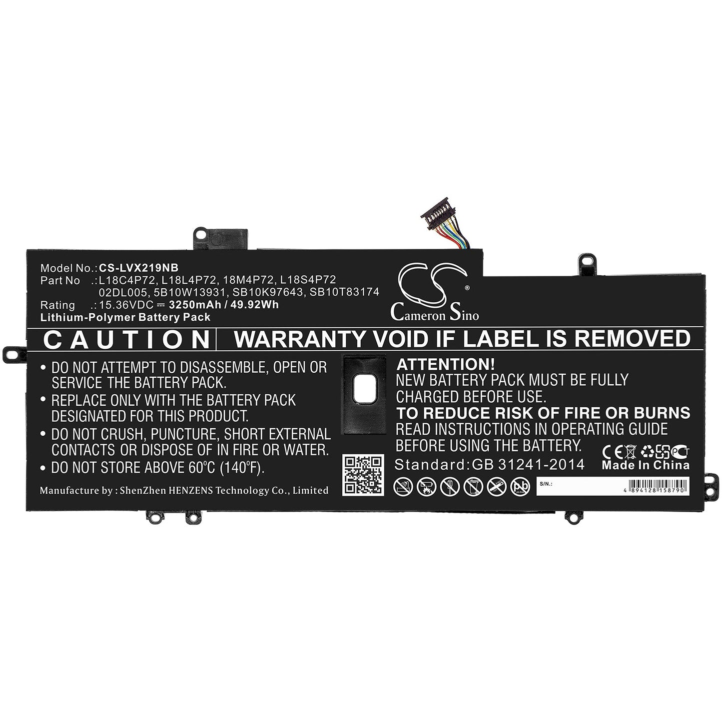 Replacement Battery for Lenovo  ThinkPad X1 Carbon 2019 – Notebook, Laptop – 3250mAh / 49.92Wh / 15.36V