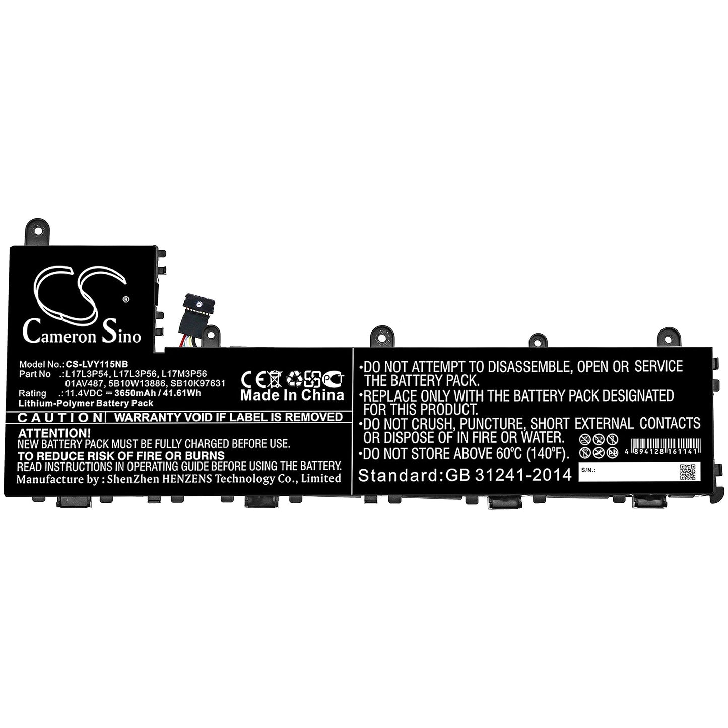 Replacement Battery for Lenovo  ThinkPad Yoga 11e 5th Gen – Notebook, Laptop – 3650mAh / 41.61Wh / 11.4V