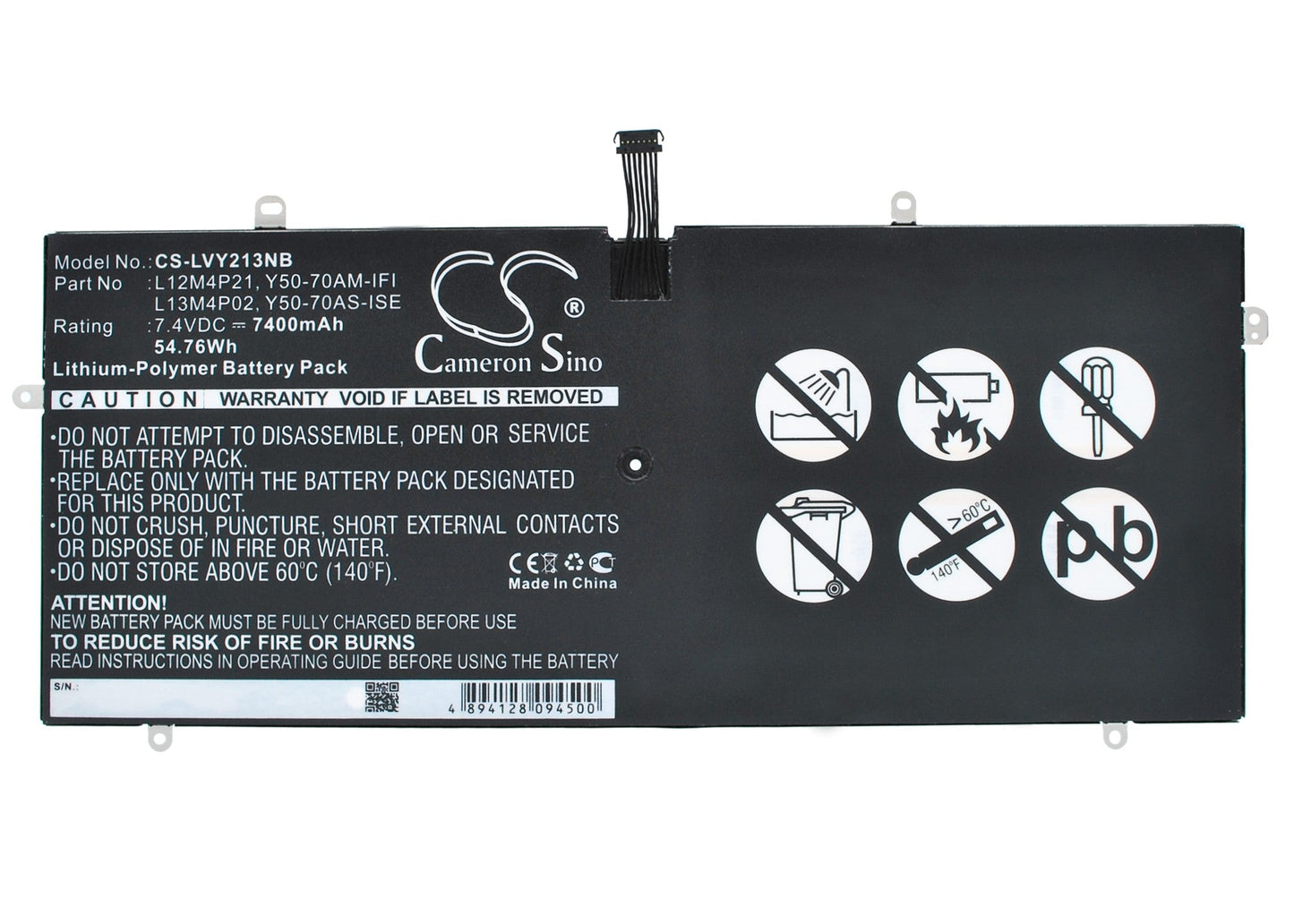 Replacement Battery for Lenovo  Yoga 2 Pro 13.3" – Notebook, Laptop – 7400mAh / 54.76Wh / 7.4V