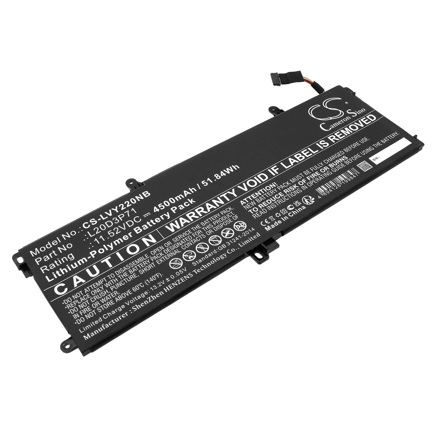 Replacement Battery for Lenovo  ThinkPad X13 Yoga G2 – Notebook, Laptop – 4500mAh / 51.84Wh / 11.52V
