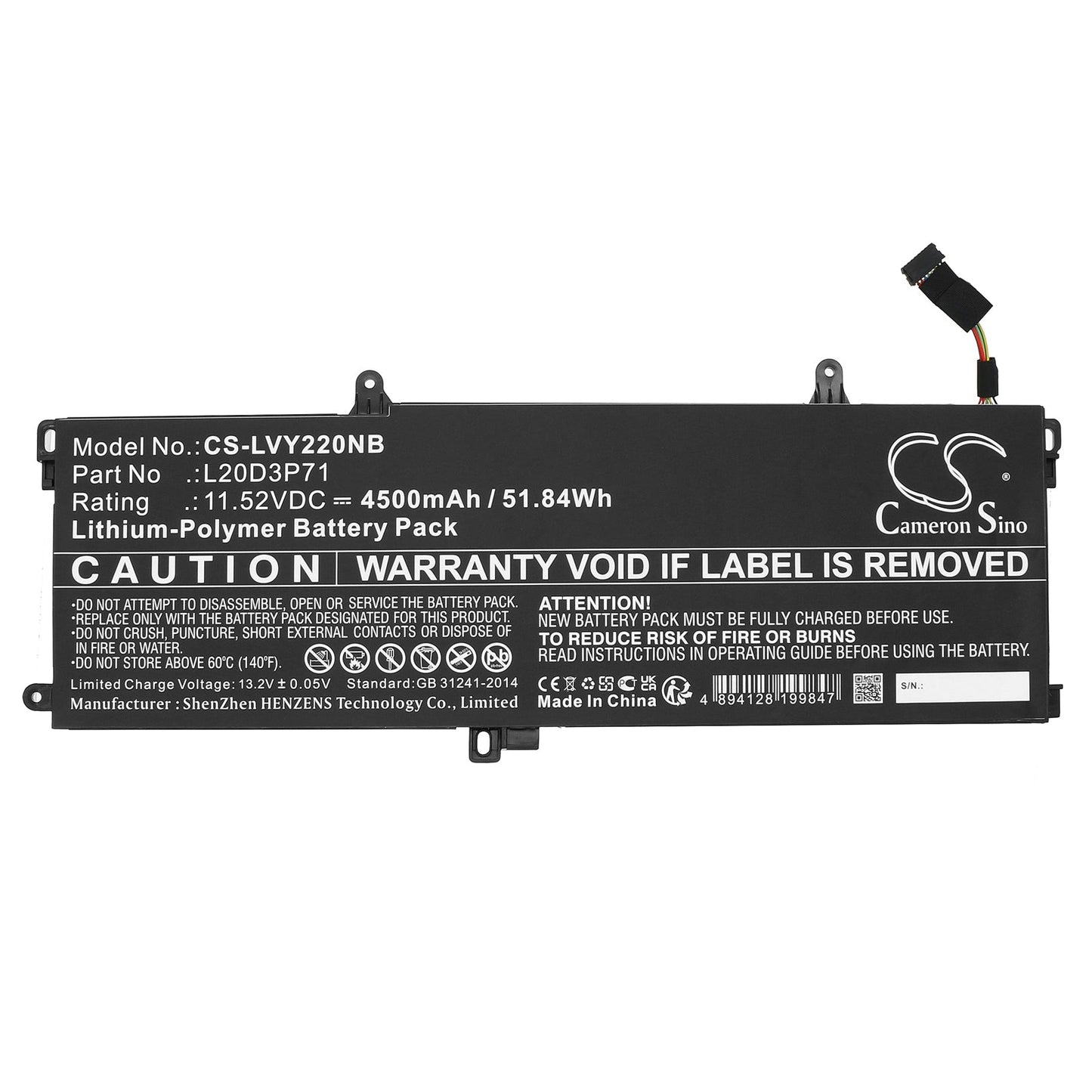 Replacement Battery for Lenovo  ThinkPad X13 Yoga G2 – Notebook, Laptop – 4500mAh / 51.84Wh / 11.52V