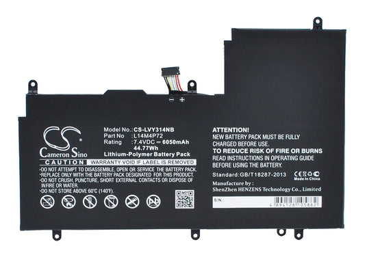 Replacement Battery for Lenovo  Yoga 3 14 – Notebook, Laptop – 6050mAh / 44.77Wh / 7.4V
