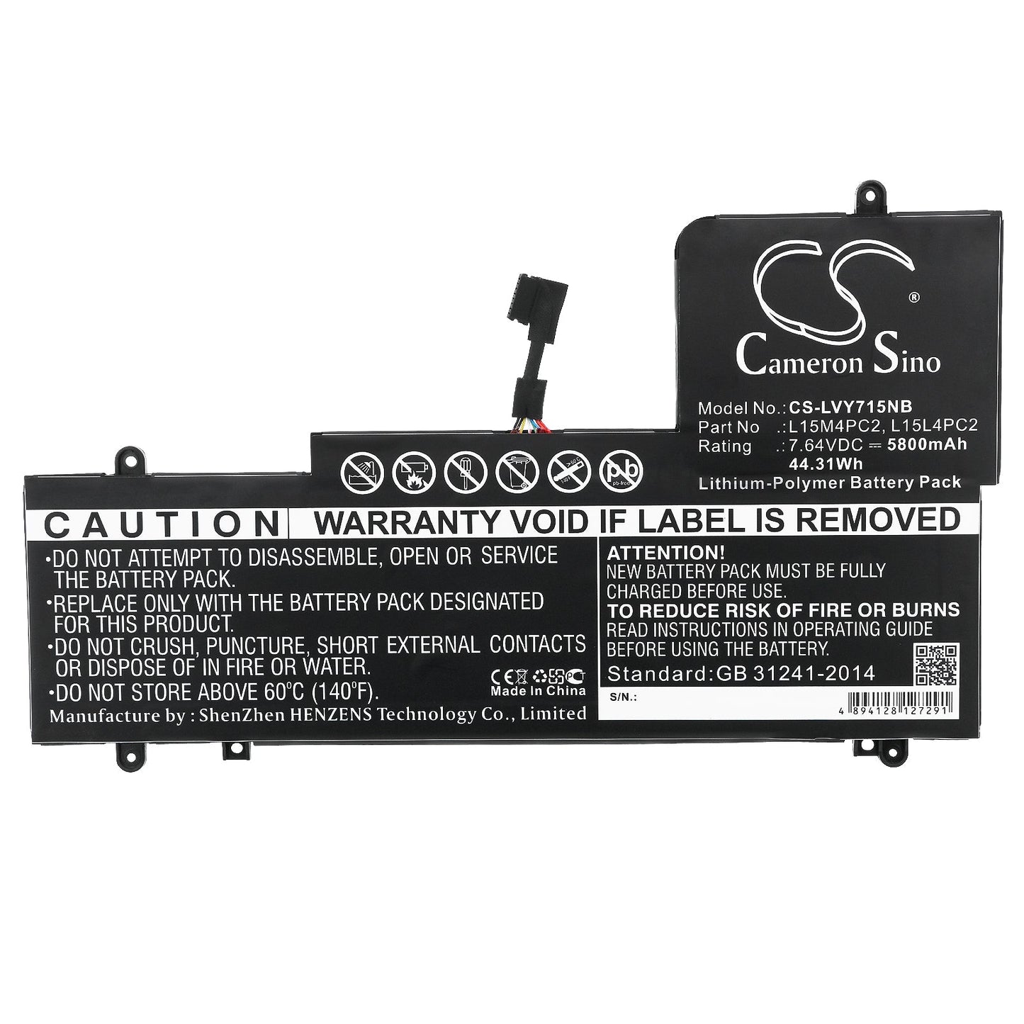 Replacement Battery for Lenovo  Yoga 710 15" – Notebook, Laptop – 5800mAh / 44.31Wh / 7.64V