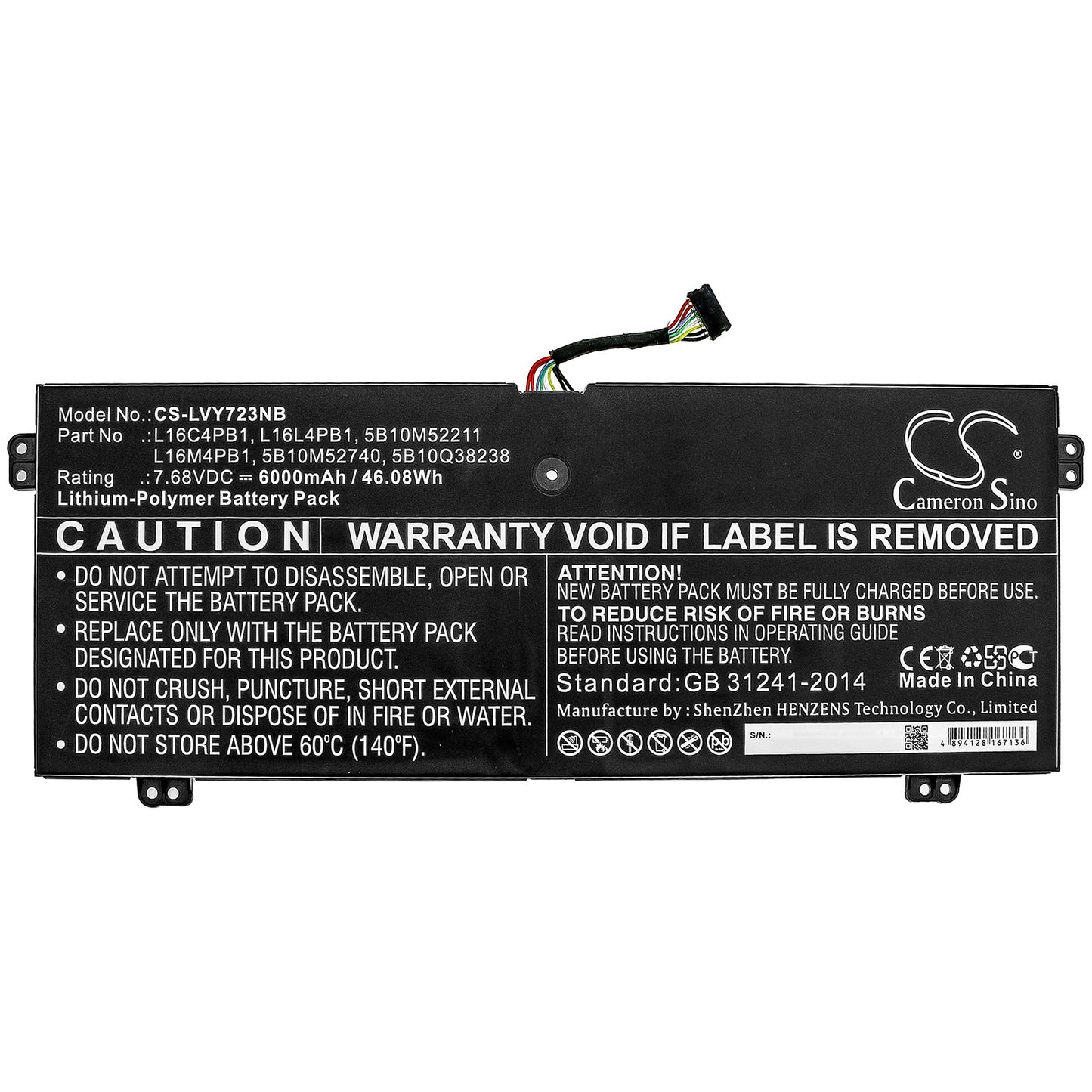 Replacement Battery for Lenovo  YG 720-13IKB 80X6006PAU – Notebook, Laptop – 6000mAh / 46.08Wh / 7.68V