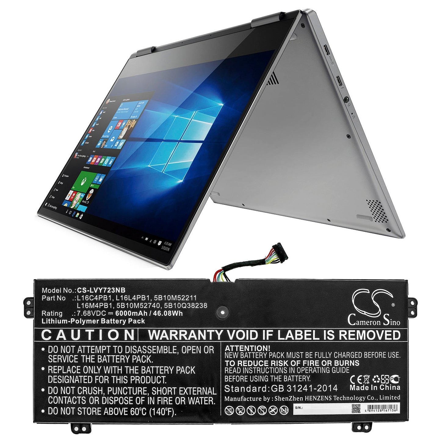 Replacement Battery for Lenovo  YG 720-13IKB 80X6006PAU – Notebook, Laptop – 6000mAh / 46.08Wh / 7.68V