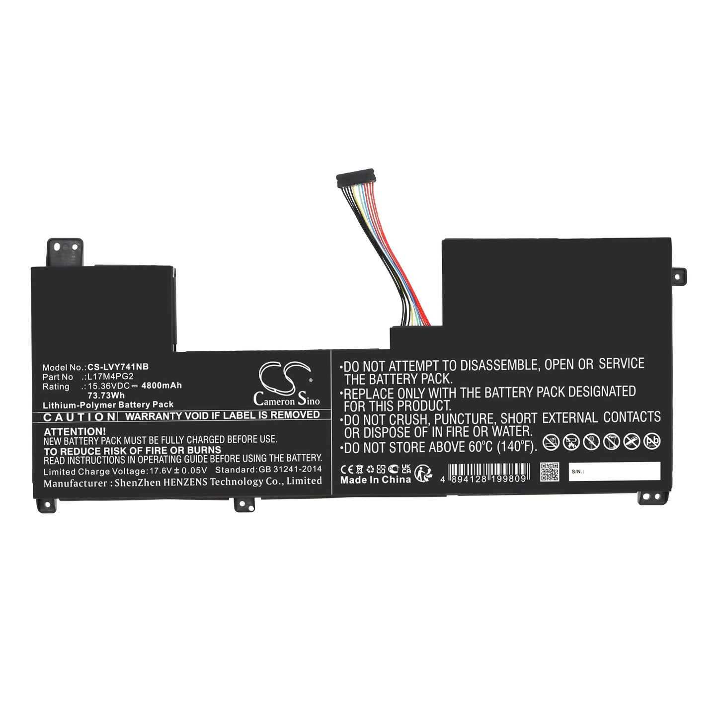 Replacement Battery for Lenovo  Legion Y730-17ICH 81HG004KFE – Notebook, Laptop – 4800mAh / 73.73Wh / 15.36V