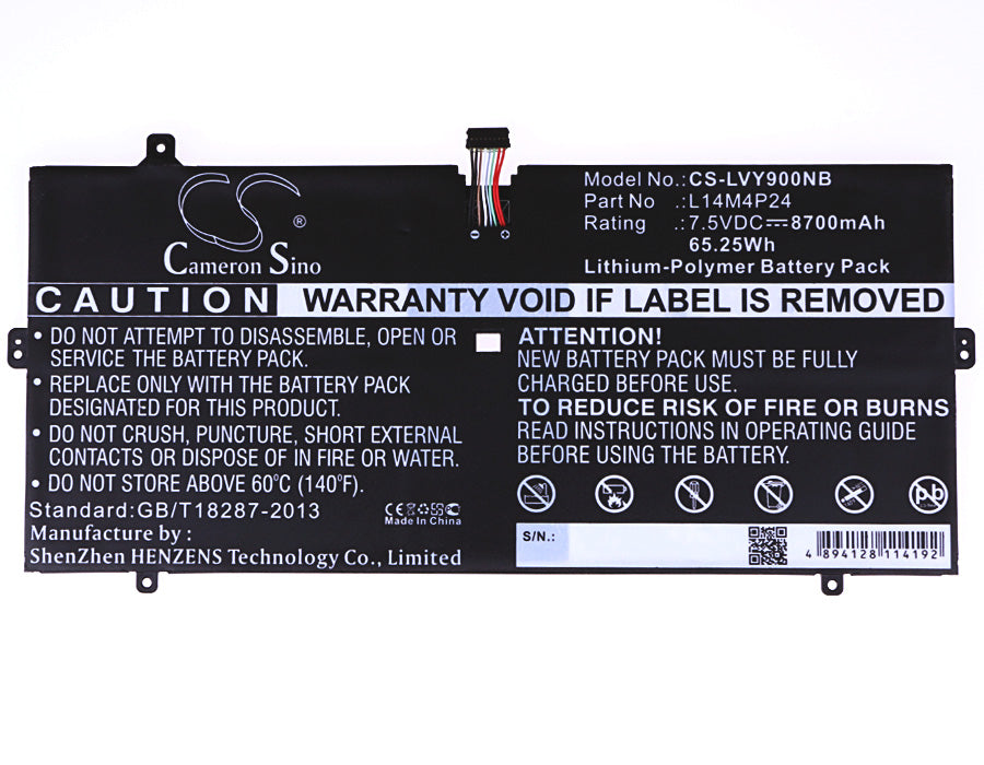 Replacement Battery for Lenovo  Yoga 4 Pro – Notebook, Laptop – 8700mAh / 65.25Wh / 7.5V