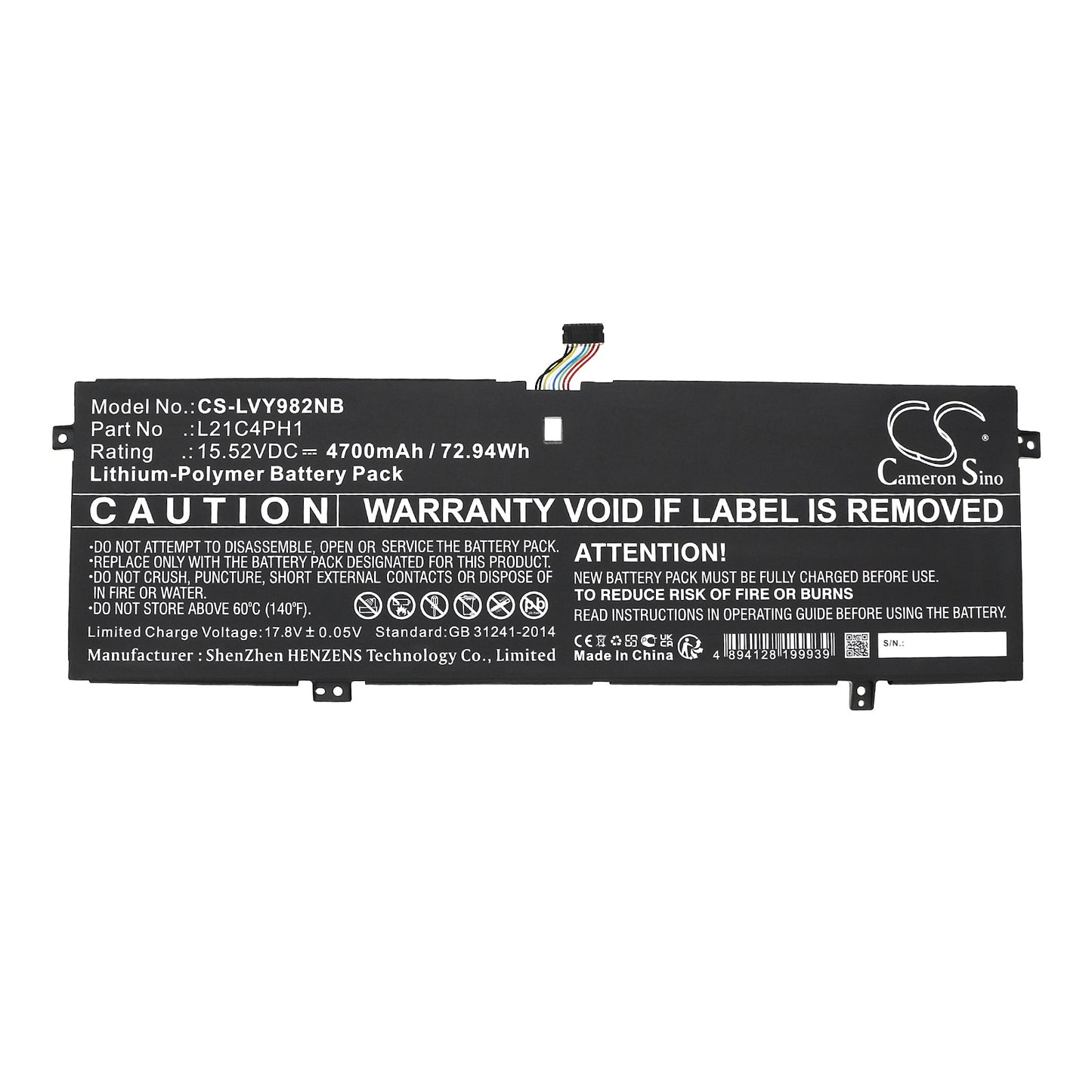 Replacement Battery for Lenovo  Yoga Slim 9 14IAP7 82T00002SP – Notebook, Laptop – 4700mAh / 72.94Wh / 15.52V