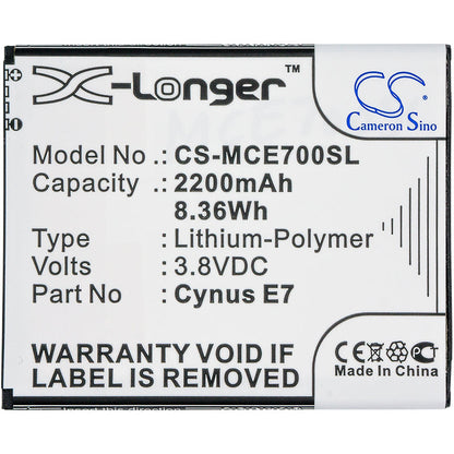 Replacement Battery for Mobistel  Cynus E7 – Mobile, SmartPhone – 2200mAh / 8.36Wh / 3.8V