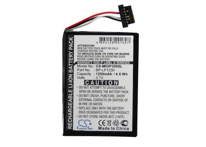 Replacement Battery for Yakumo  Delta X 5BT – GPS, Navigator – 1250mAh / 4.63Wh / 3.7V