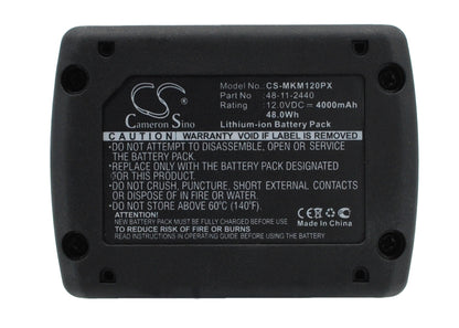 Replacement Battery for Milwaukee  C12 FM – Power Tools – 4000mAh / 48.00Wh / 12.0V