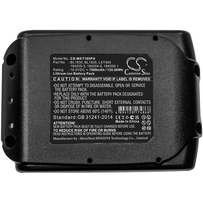Replacement Battery for Makita  BBO140 – Power Tools – 7500mAh / 135.00Wh / 18.0V