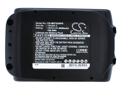 Replacement Battery for Makita  BBO140 – Power Tools – 6000mAh / 108.00Wh / 18.0V