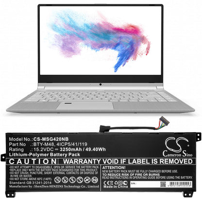 Replacement Battery for MSI  Modern 14 A10RB – Notebook, Laptop – 3250mAh / 49.40Wh / 15.2V