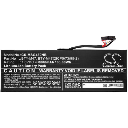 Replacement Battery for Terrans Force  FORCE S4 – Notebook, Laptop – 8000mAh / 60.80Wh / 7.6V