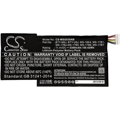 Replacement Battery for MSI  0016K2-213 – Notebook, Laptop – 5300mAh / 60.42Wh / 11.4V