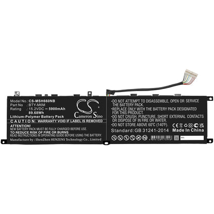 Replacement Battery for MSI  Creator 15 A10sdt – Notebook, Laptop – 5900mAh / 89.68Wh / 15.2V