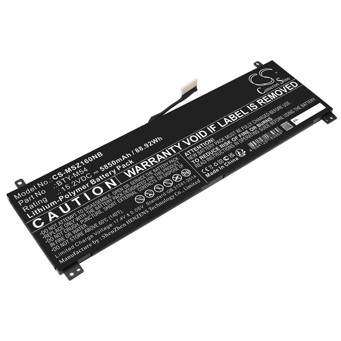 Replacement Battery for MSI  Creator Z16 A11UE-019ES – Notebook, Laptop – 5850mAh / 88.92Wh / 15.2V