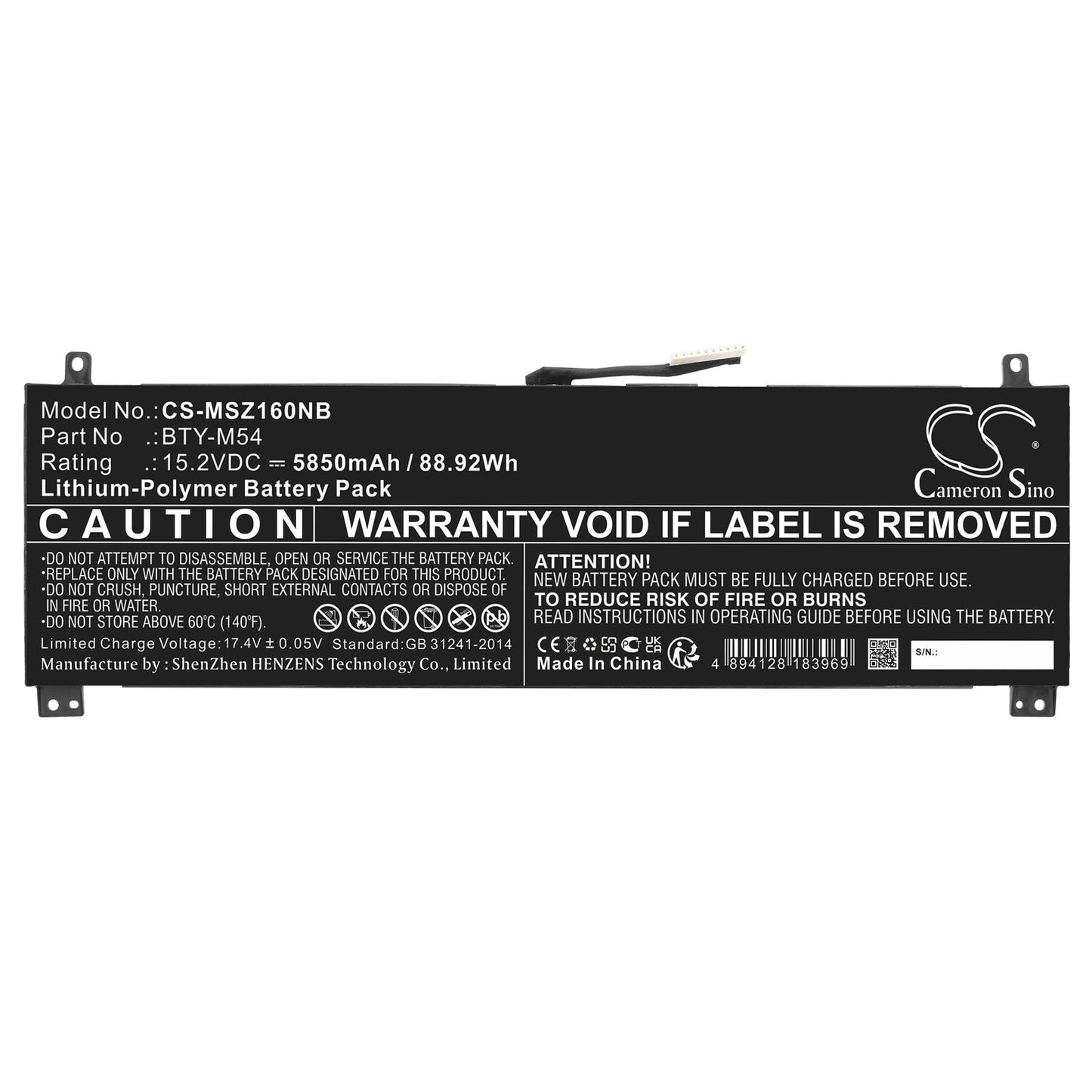 Replacement Battery for MSI  Creator Z16 A11UE-019ES – Notebook, Laptop – 5850mAh / 88.92Wh / 15.2V