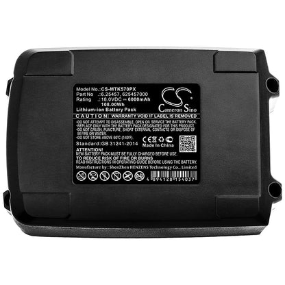 Replacement Battery for Collomix  PRO HT Winkelschleifer – Power Tools – 6000mAh / 108.00Wh / 18.0V