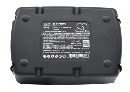 Replacement Battery for Metabo  AHS 36V – Power Tools – 2000mAh / 72.0Wh / 36.0V