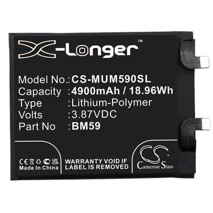 Replacement Battery for Xiaomi  11T – Mobile, SmartPhone – 4900mAh / 18.96Wh / 3.87V