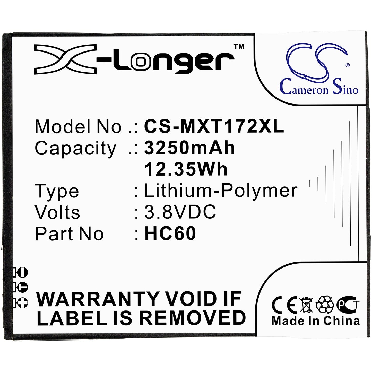 Replacement Battery for Motorola  Moto C Plus – Mobile, SmartPhone – 3250mAh / 12.35Wh / 3.8V