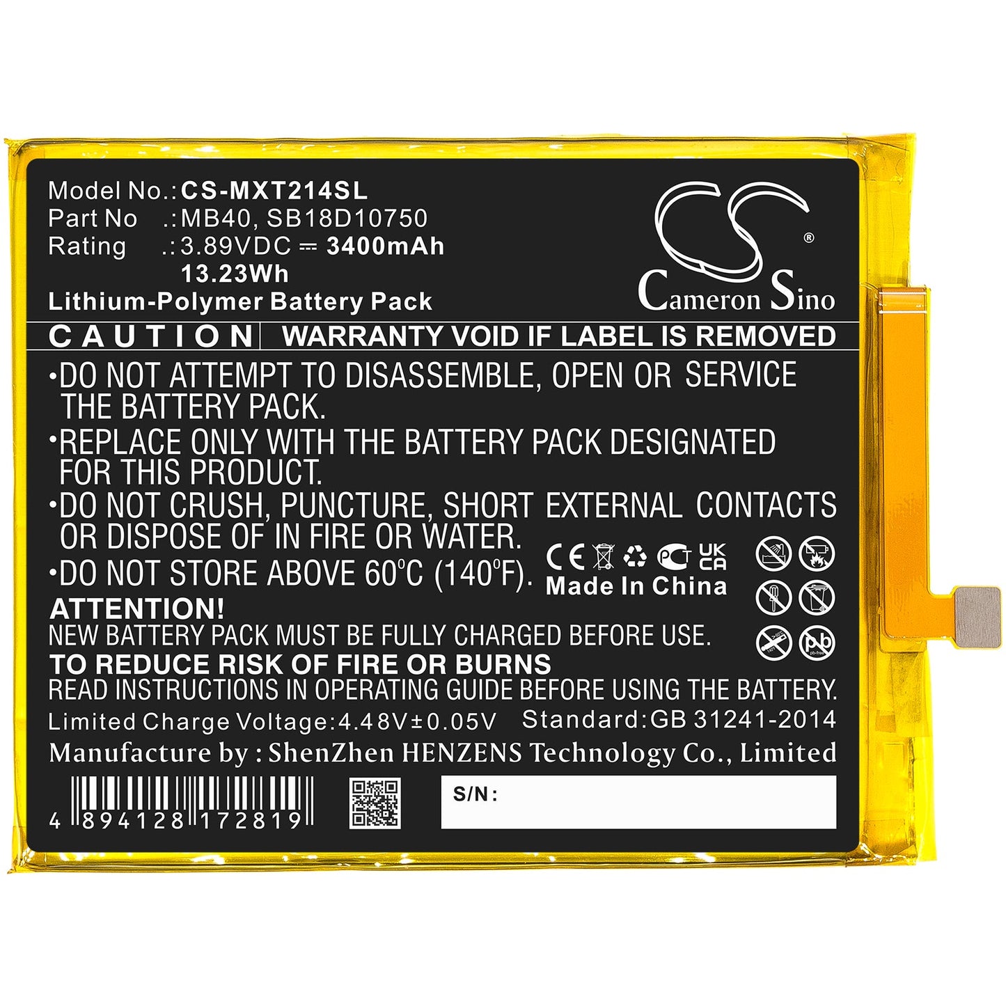 Replacement Battery for Motorola  Edge 20 5G 2021 – Mobile, SmartPhone – 3400mAh / 13.23Wh / 3.89V