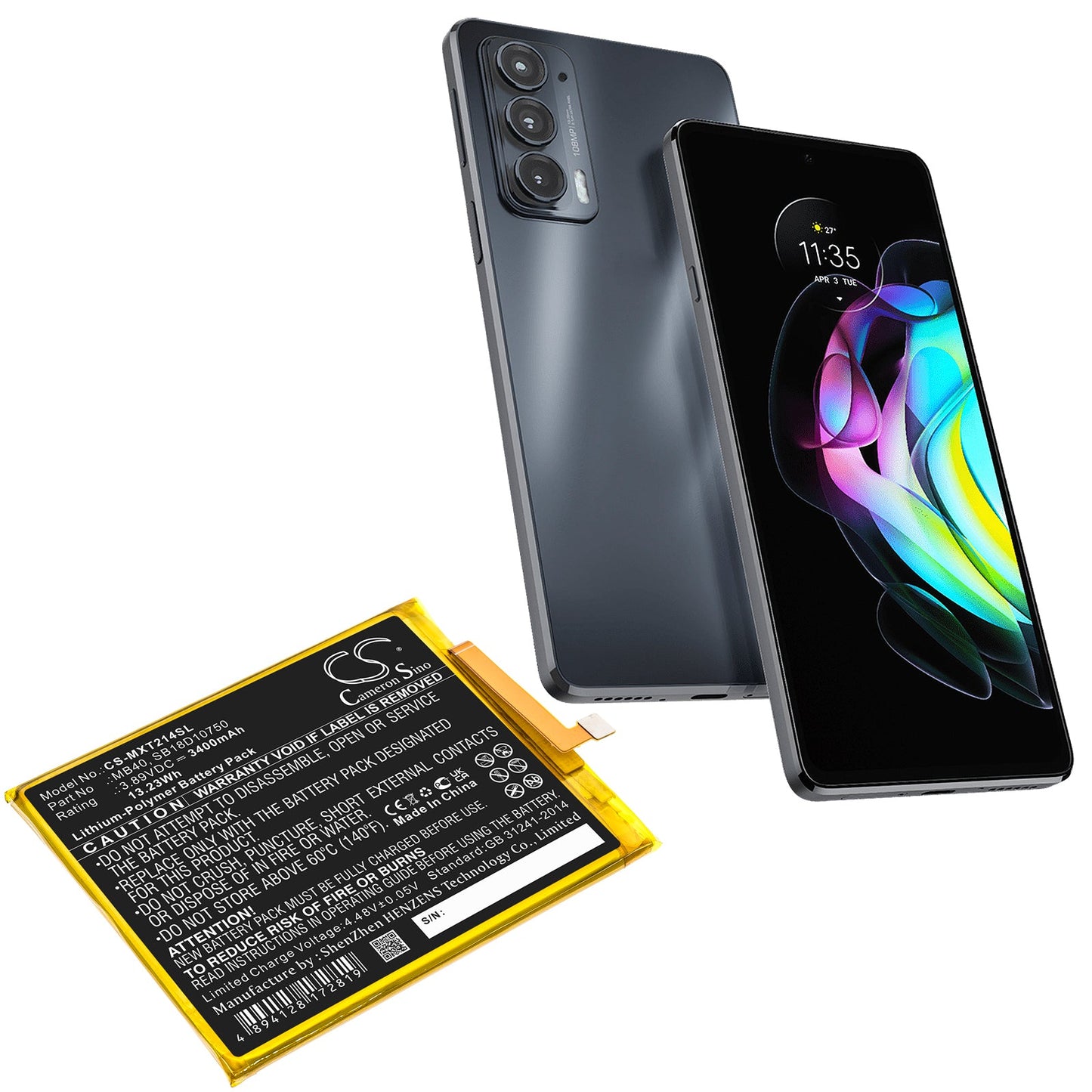 Replacement Battery for Motorola  Edge 20 5G 2021 – Mobile, SmartPhone – 3400mAh / 13.23Wh / 3.89V