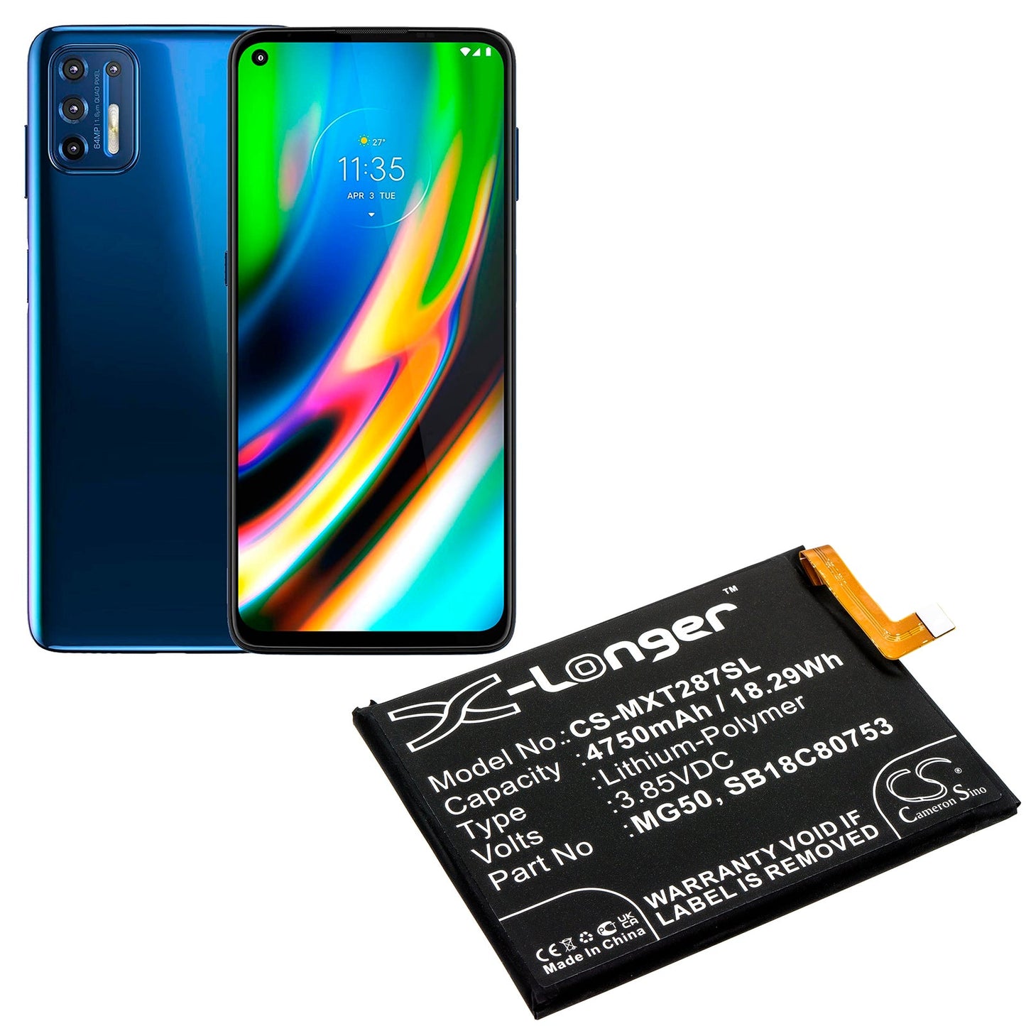 Replacement Battery for Motorola  Moto G9 Plus – Mobile, SmartPhone – 4750mAh / 18.29Wh / 3.85V